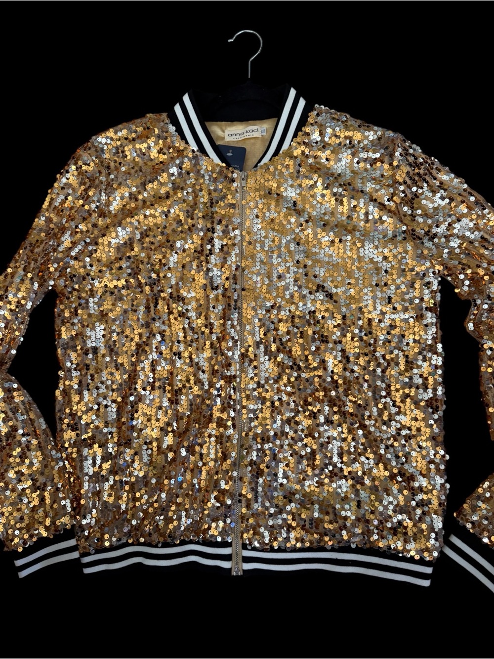 Anna-Kaci Gold Sequin Bomber Jacket Womens XL NWT Sparkle Party Concert Zip Up